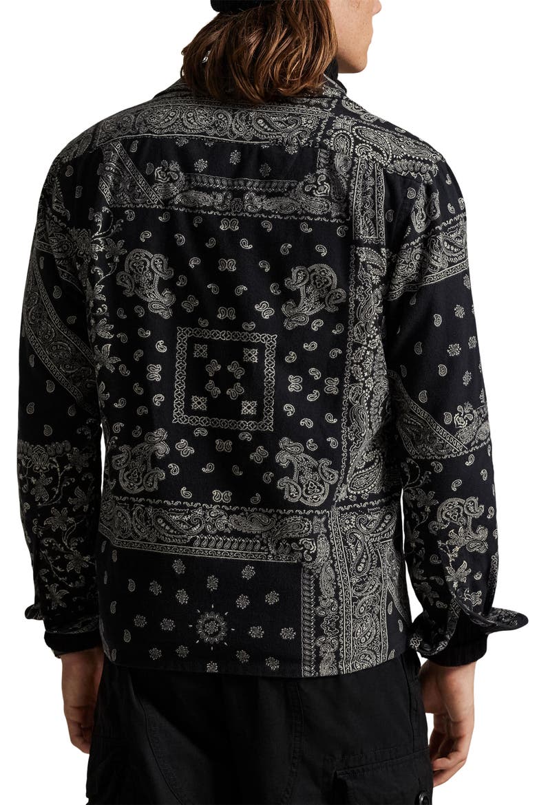 Classic Fit Bandana Print Flannel Long Sleeve Camp Shirt (Men