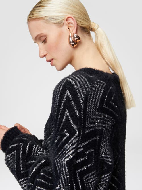 Shop Missoni Zigzag Crewneck Pullover With Sequins In Black & Silver