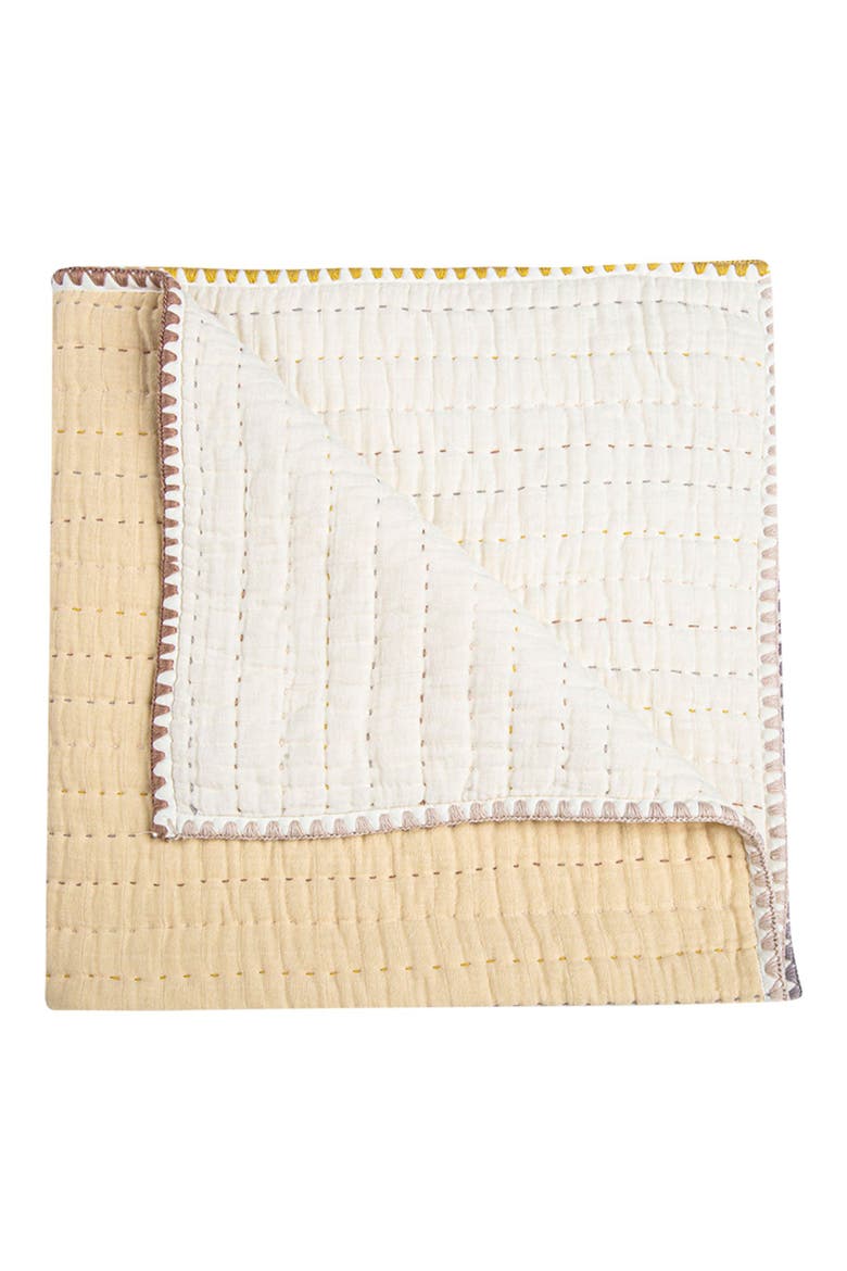 Quilted Cotton Baby Blanket, Main, color, TAN/ WHITE