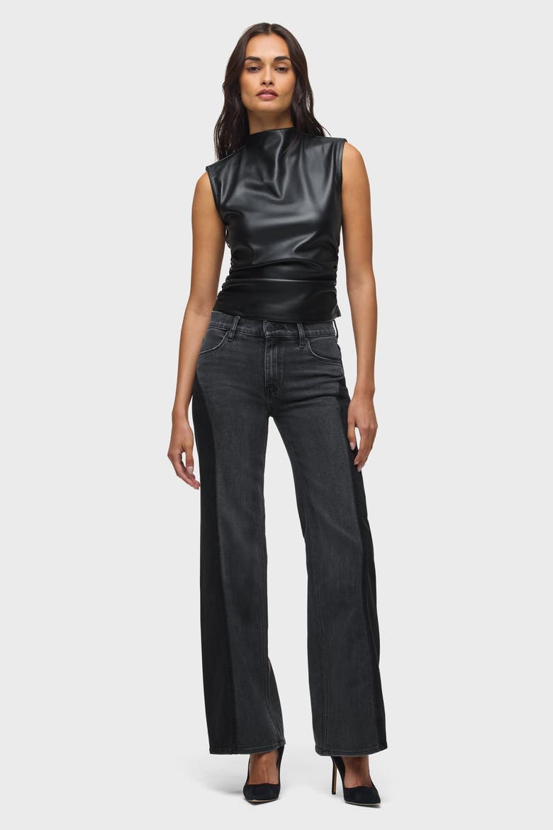 VEGAN LEATHER TOP W/ SIDE, Alternate, color, BLACK