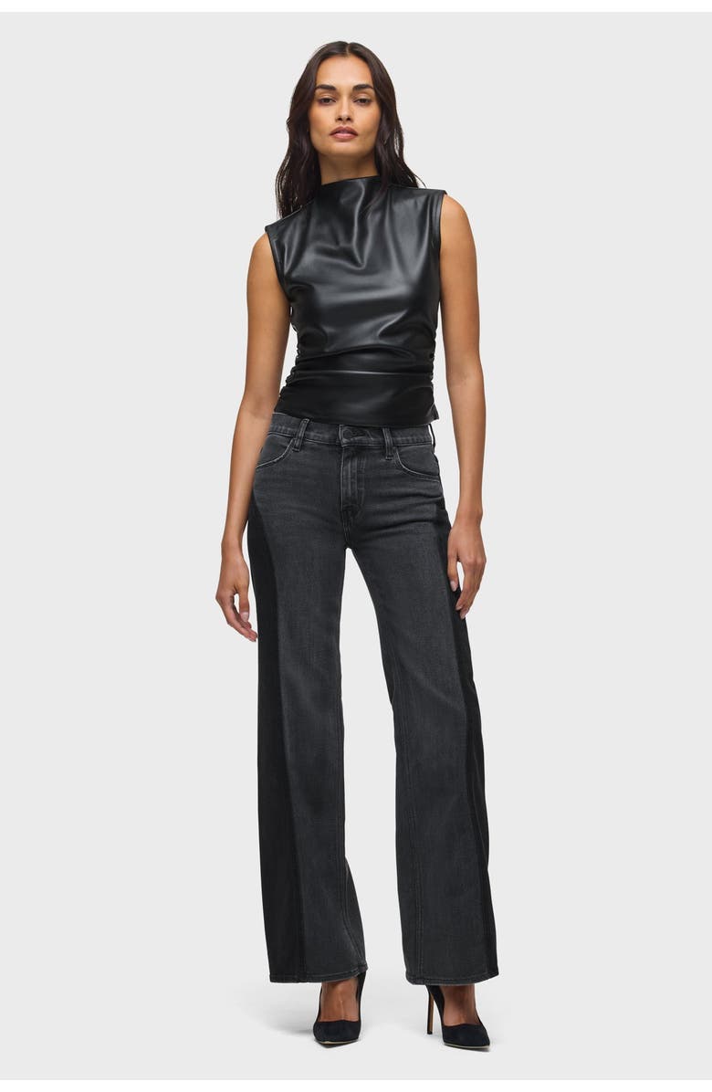 Hudson Jeans Vegan Leather Top W/ Side Seam Ruching, Alternate, color, Black