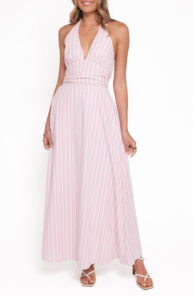 Petal & Pup Marie Stripe Halter Maxi Dress, Main, color, Pink Stripe