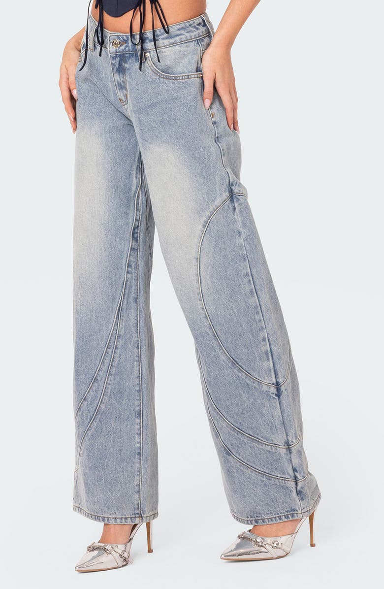 EDIKTED Oaklynn Stitch Detail Wide Leg Jeans, Main, color, Light-Blue