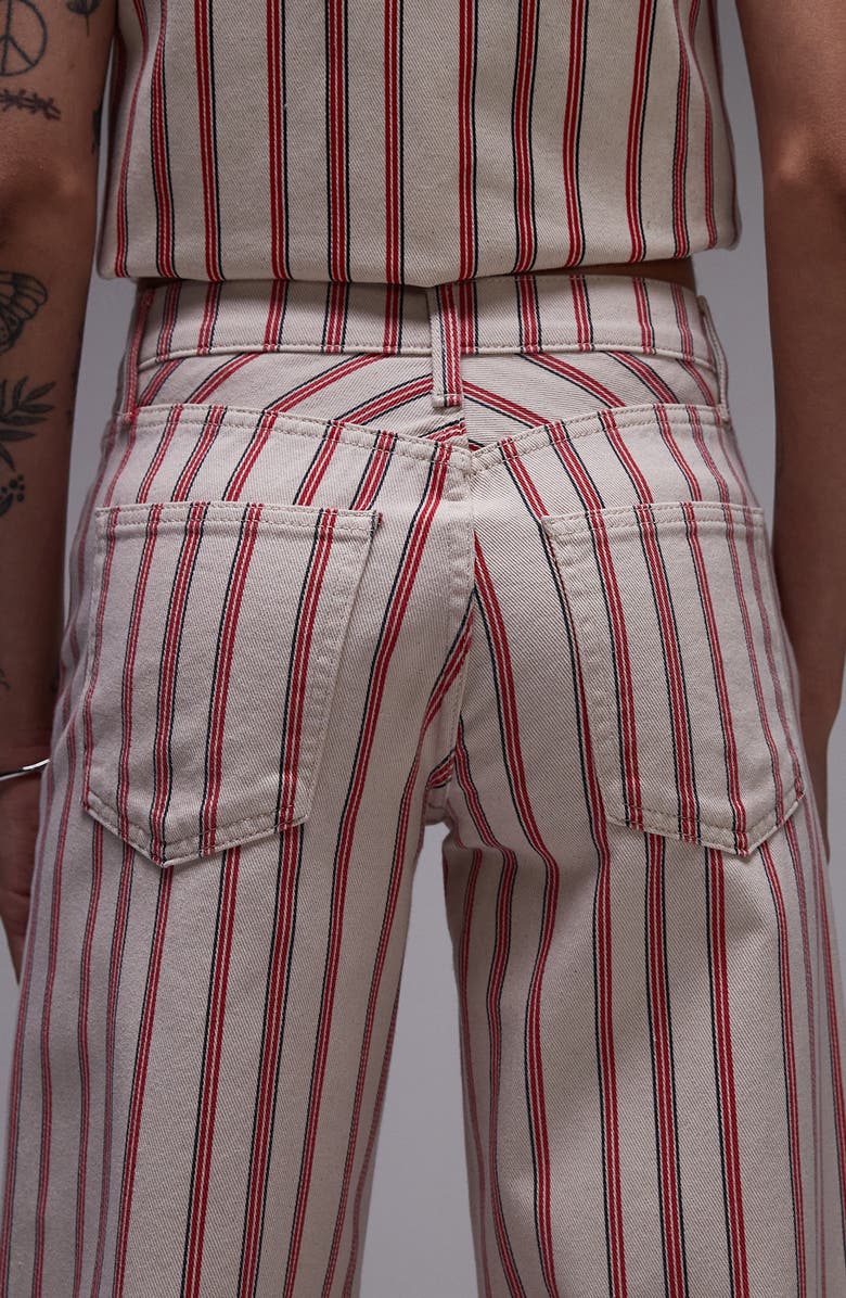 Topshop Stripe Mid Rise Wide Leg Jeans, Alternate, color, Red Multi