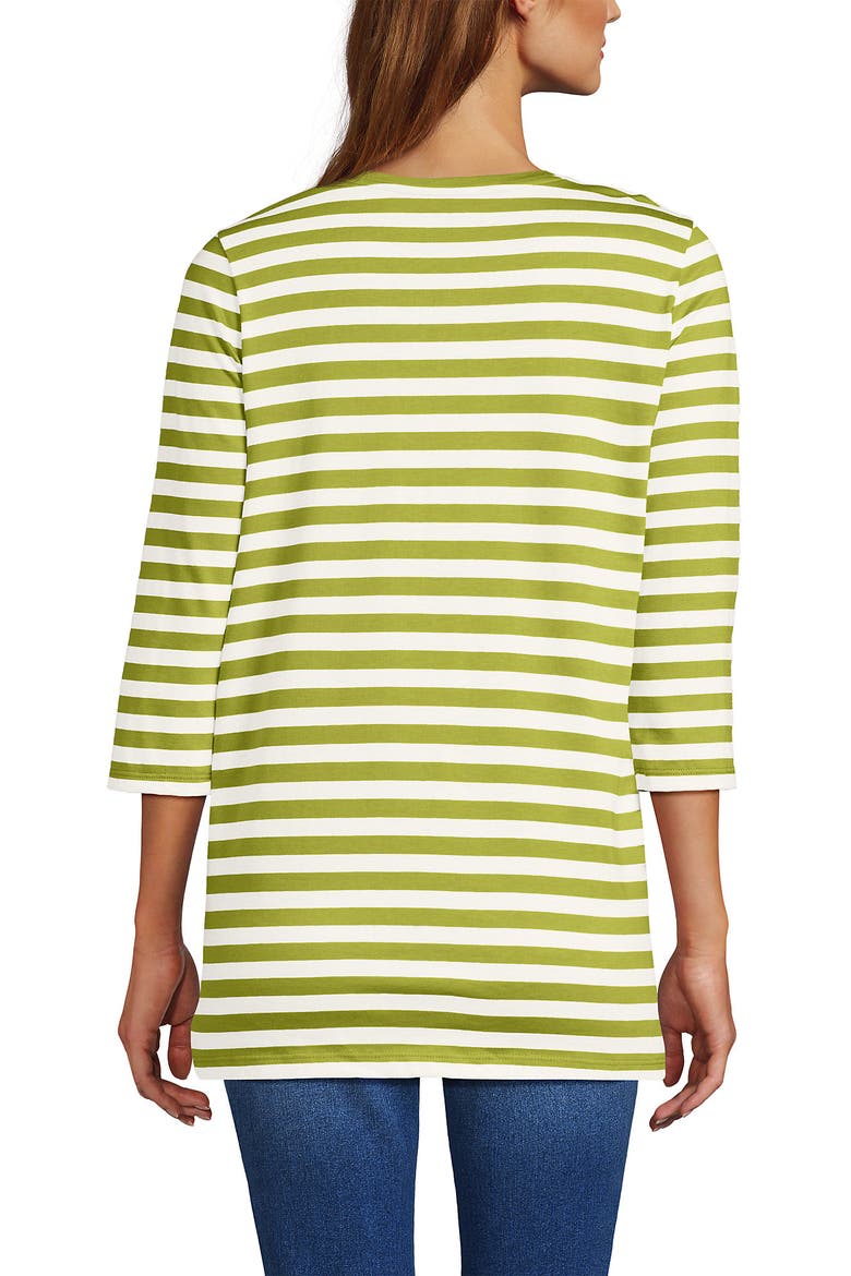 3/4 Sleeve Cotton Supima Tunic, Alternate, color, Vintage Lime Even Stripe