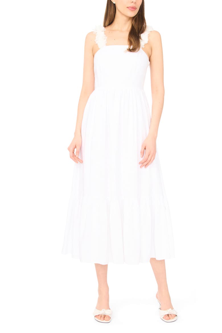 Floral Strap Midi Dress, Main, color, ULTRA WHITE