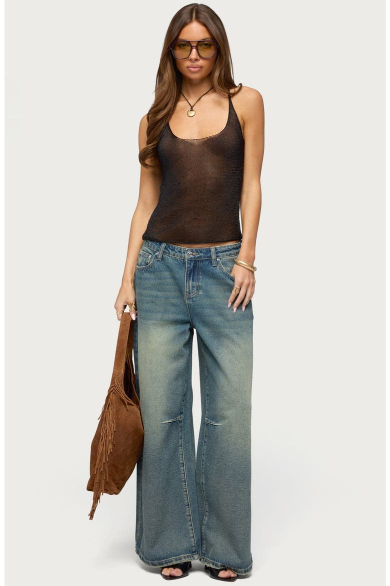 Meena Shiny Open Stitch Knit Tank, Alternate, color, BLACK