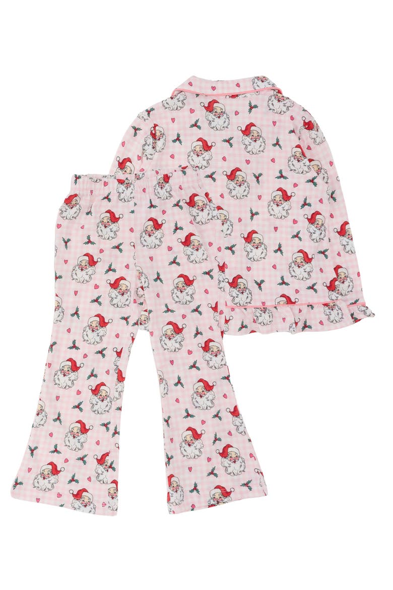 SoftSnooze Holiday Ruffle Flare Pajama Set, Alternate, color, Pink Dear Santa