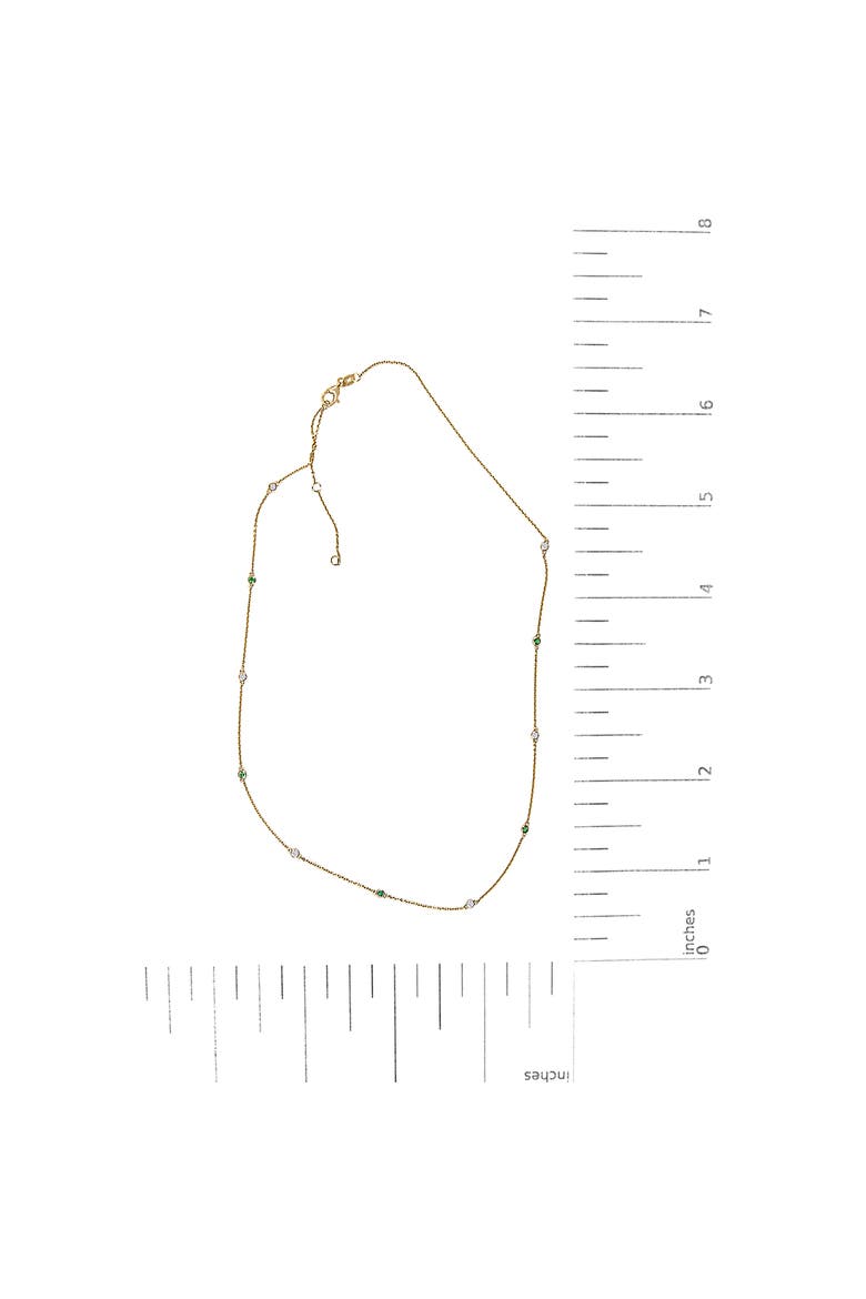 14K Yellow Gold Bezel Set Alternating Green Emerald and Diamond Station Necklace, Alternate, color, Yellow