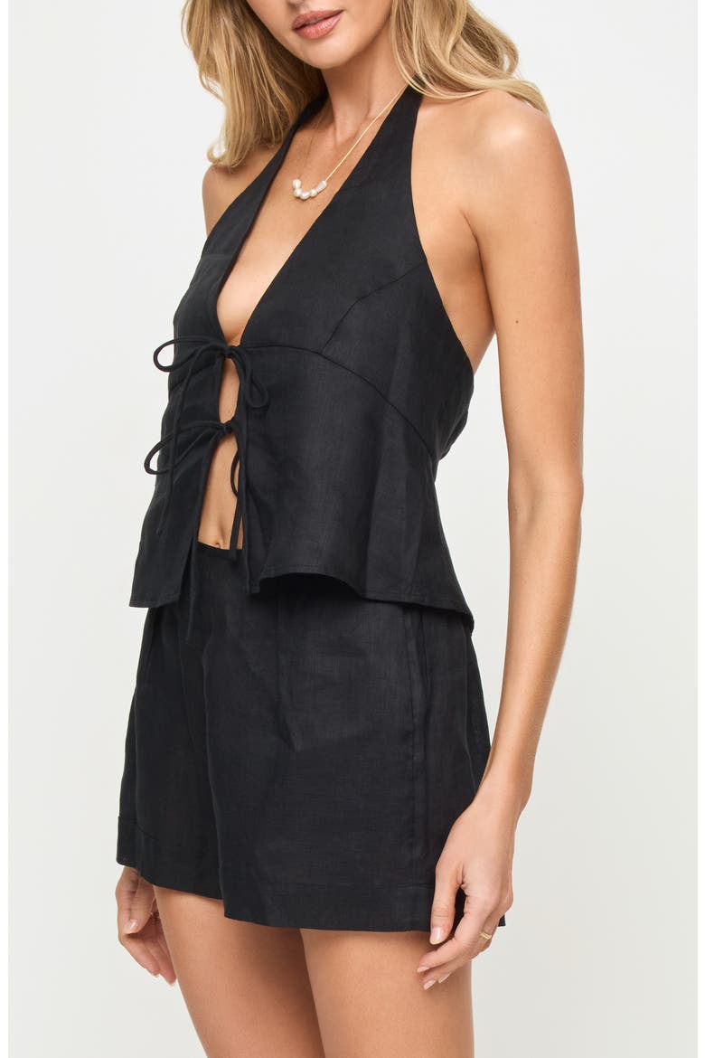 April Tie Front Halter Linen Cover-Up Top, Alternate, color, BLACK