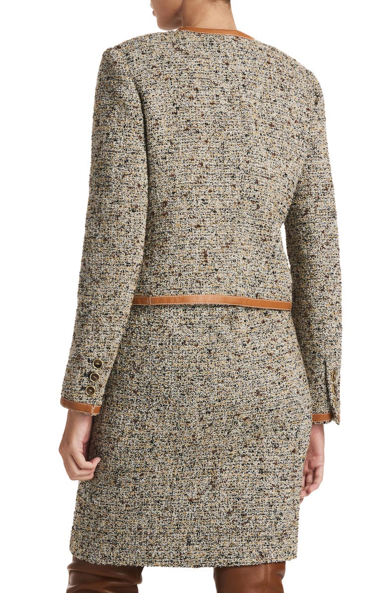 ST. JOHN Crop Leather Trim Bouclé Tweed Jacket, Alternate, color,