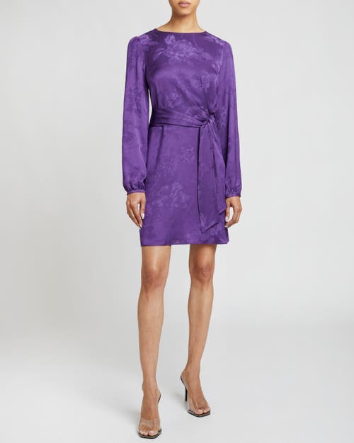 Santorelli Floral Belted A Line Dress In Cool Purple
