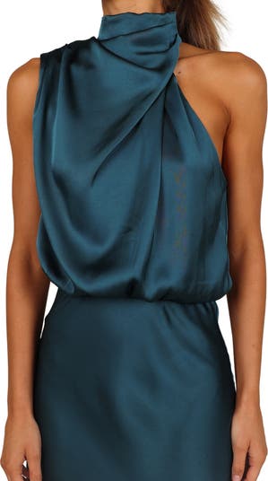 Anabelle Mock Neck Satin Midi Dress