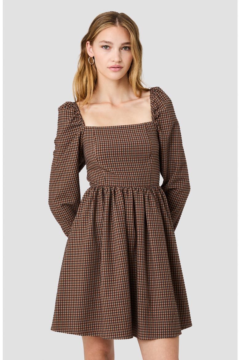 Diana Gingham Textured Balloon Sleeve Dress, Alternate, color, CHESTNUT BROWN MULTI