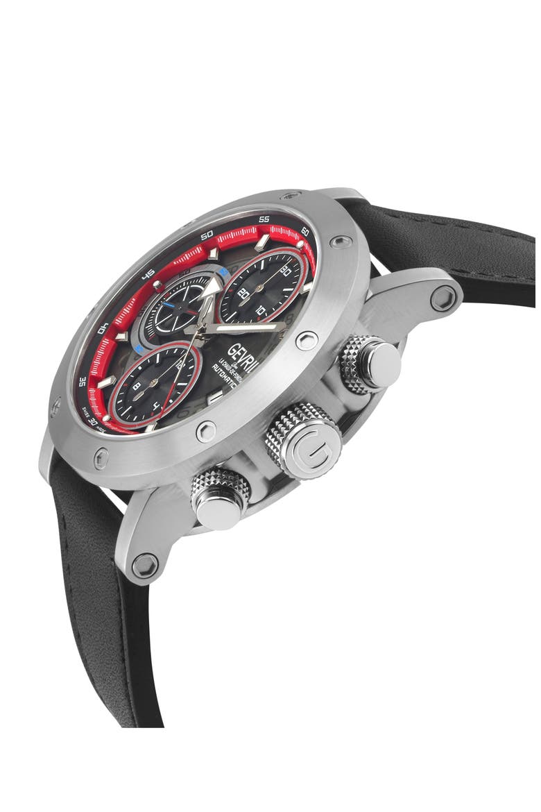 Flat Iron Limited Edition Leather Strap Automatic Chronograph Watch, 42mm, Alternate, color, BLACK