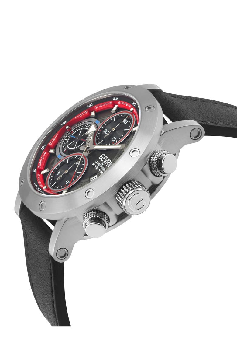 GEVRIL Flat Iron Limited Edition Leather Strap Automatic Chronograph Watch, 42mm, Alternate, color, Black