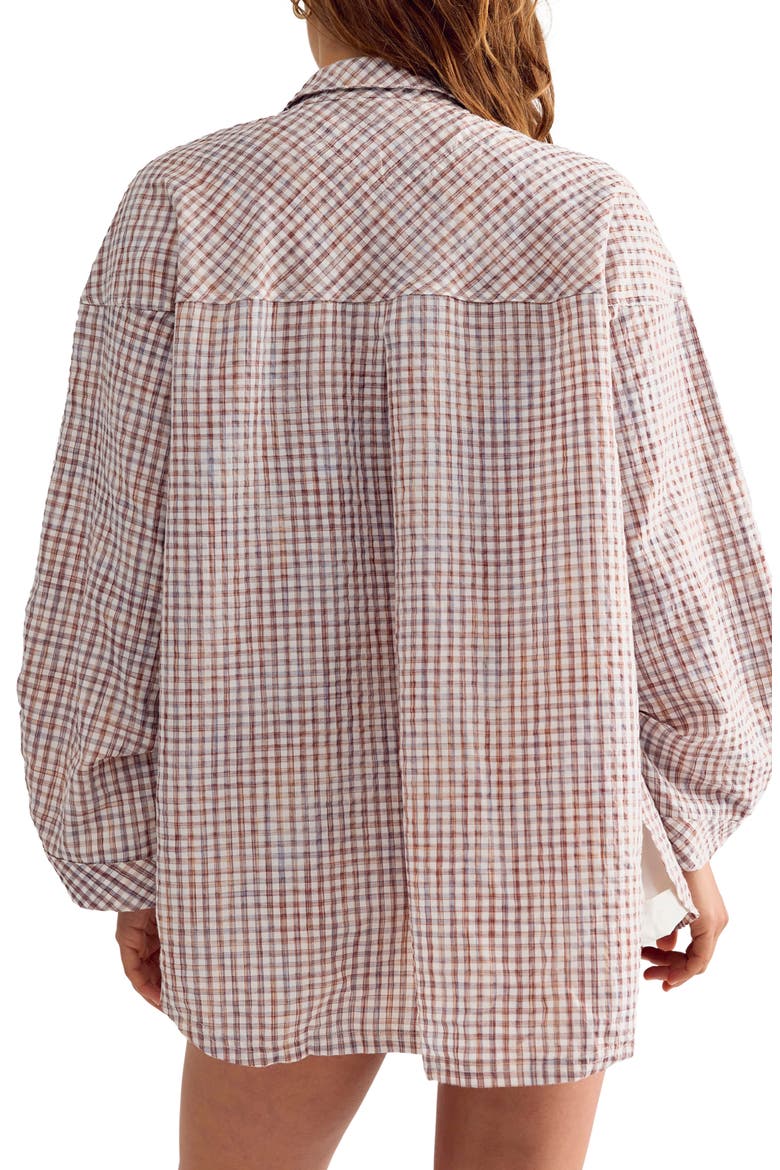 Cross My Heart Plaid Seersucker Sleep Shirt, Alternate, color, IVORY COMBO