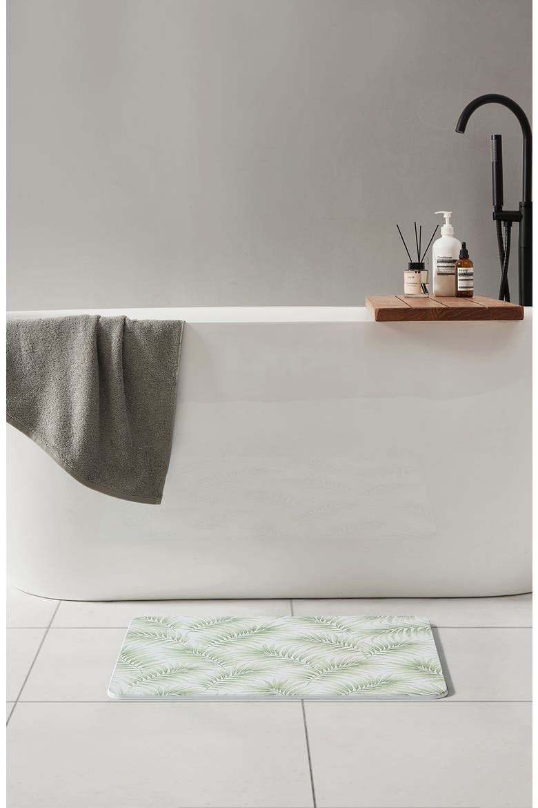Carved Palms Stone Bath Mat, Alternate, color, GREEN