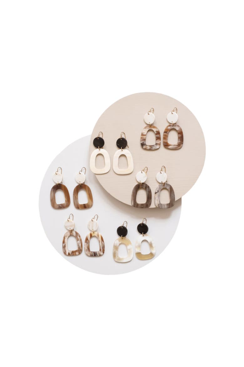 Open Oblong Earrings, Alternate, color, White & Brown