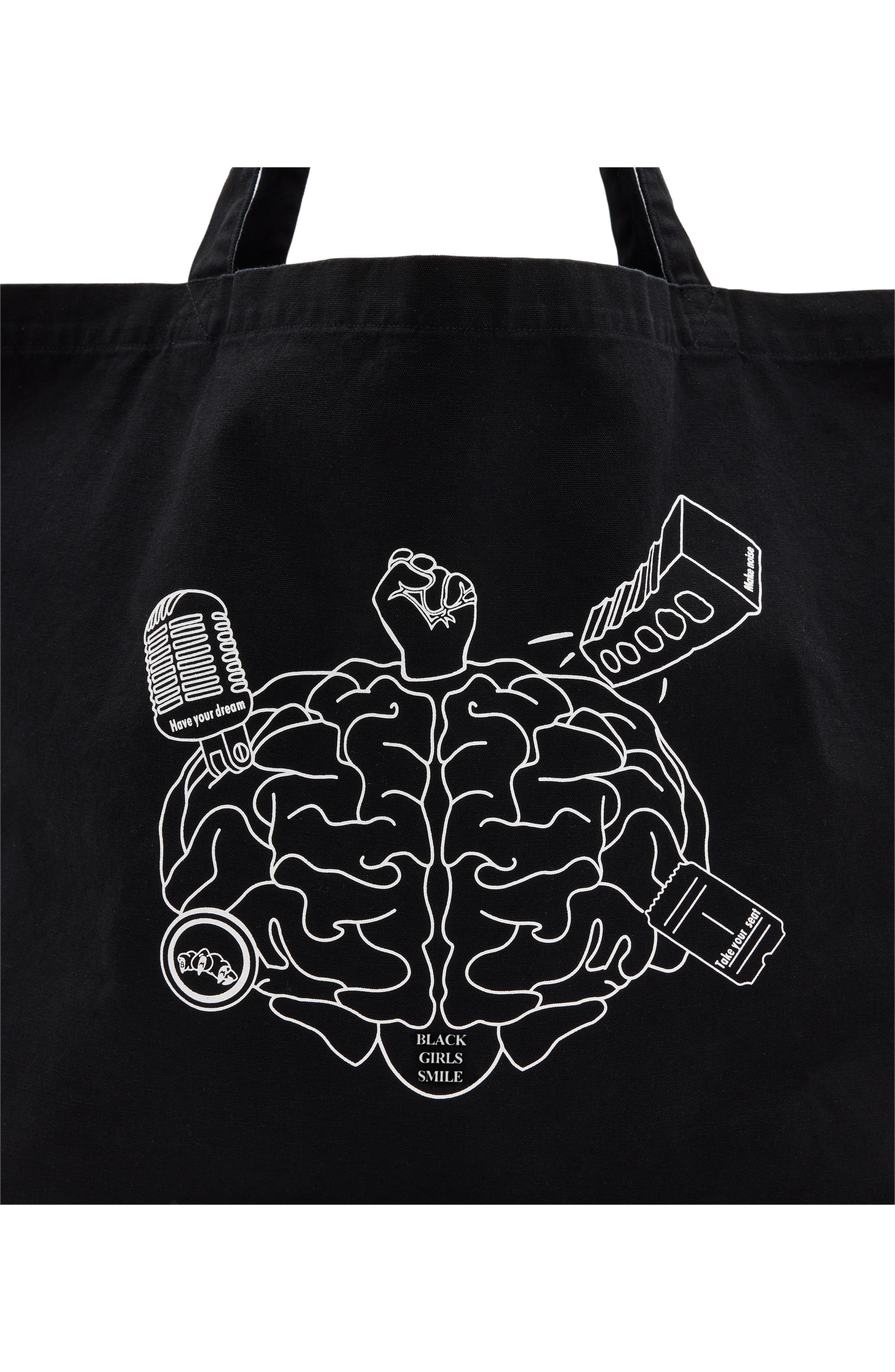 AllSaints Black Girls Smile Tote, Alternate, color, 