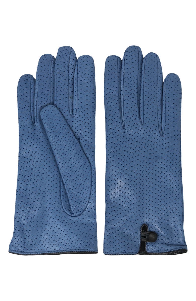 Nicoletta Rosi Cashmere Lined Perforated Lambskin Leather Gloves, Main, color,