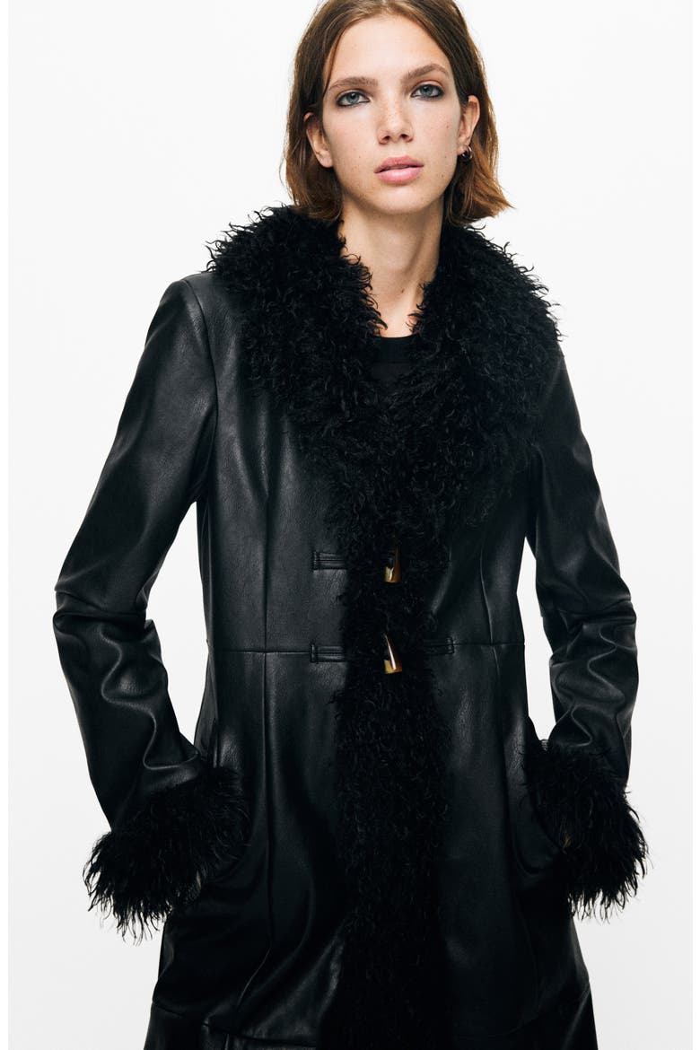 Faux Shearling Coat, Alternate, color, BLACK