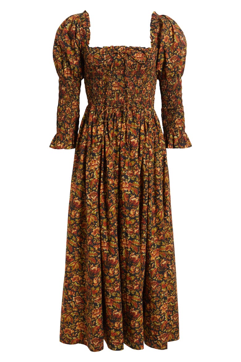 Bijou Floral Midi Dress, Alternate, color, NOIR REVE DES JARDIN