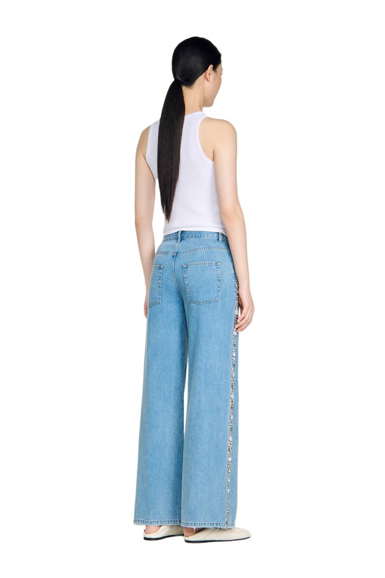 Faded straight-leg rhinestone jeans, Alternate, color, Blue jean