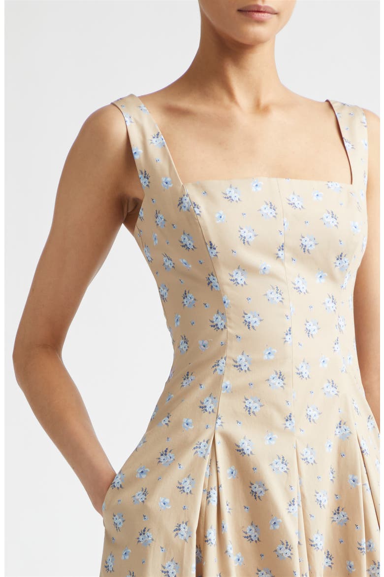 Caitlin Floral Print Cotton Midi Dress, Alternate, color, SAND/ OXFORD