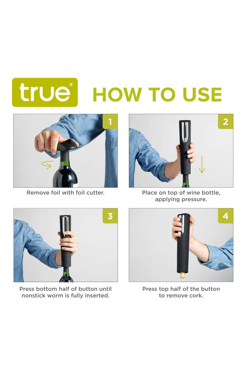 true Vino Drill Electric Battery Corkscrew, Alternate, color, Black