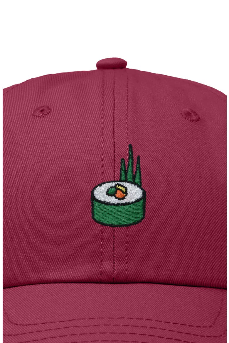 Sushi Roll Embroidered Dad Hat, Alternate, color, Maroon