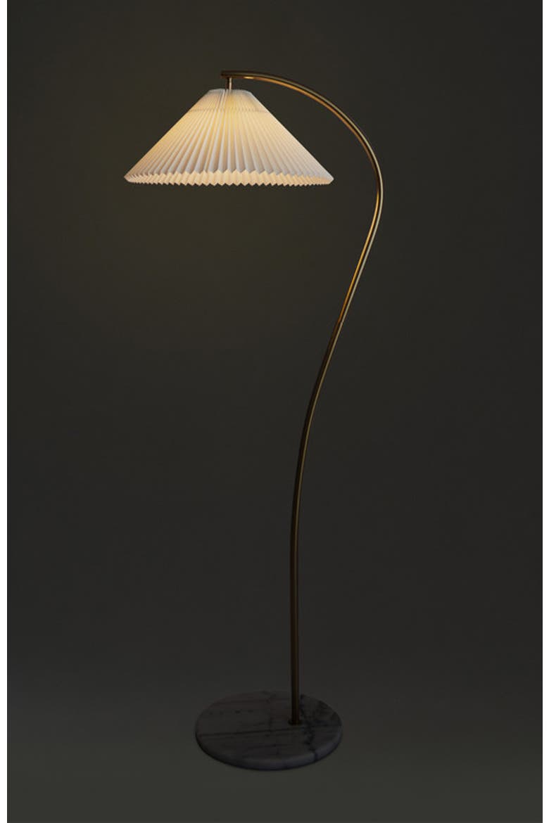 Athena 62" Gold LED Floor Lamp with Marble Base and Pleated Fabric Shade, Bulb Included, Alternate, color, Antique brass