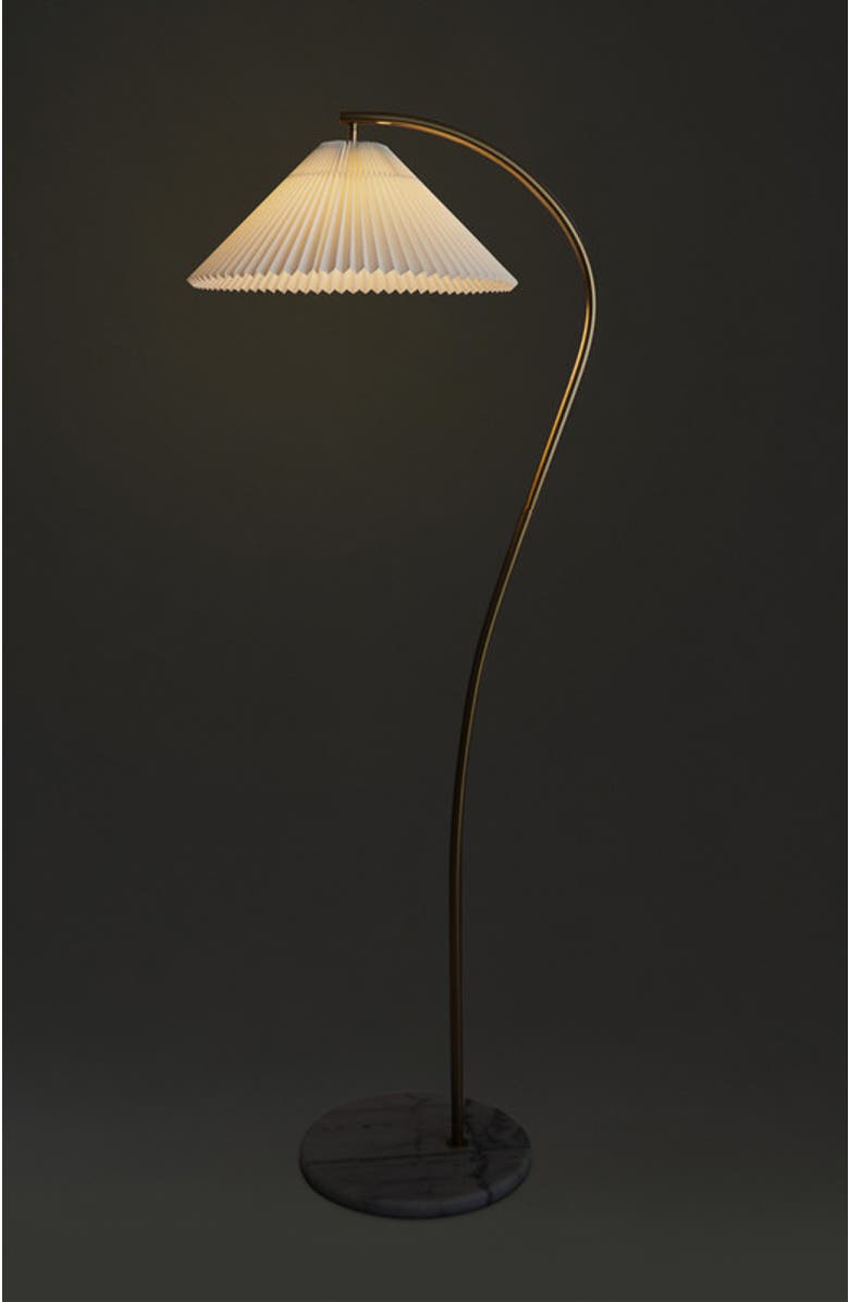 Brightech Athena 62" Gold LED Floor Lamp with Marble Base and Pleated Fabric Shade, Bulb Included, Alternate, color, Antique Brass