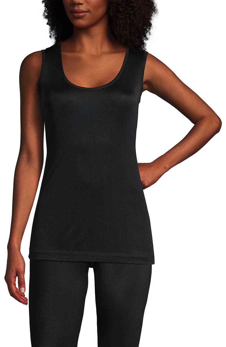 Lands' End Petite Silk Interlock Thermal Long Underwear Base Layer Tank Top, Alternate, color, Black