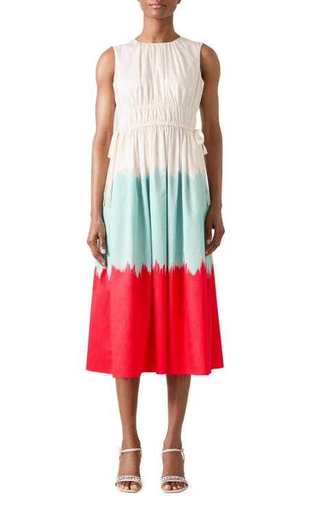 Viola Dip Dye Print Tie Waist Midi Dress