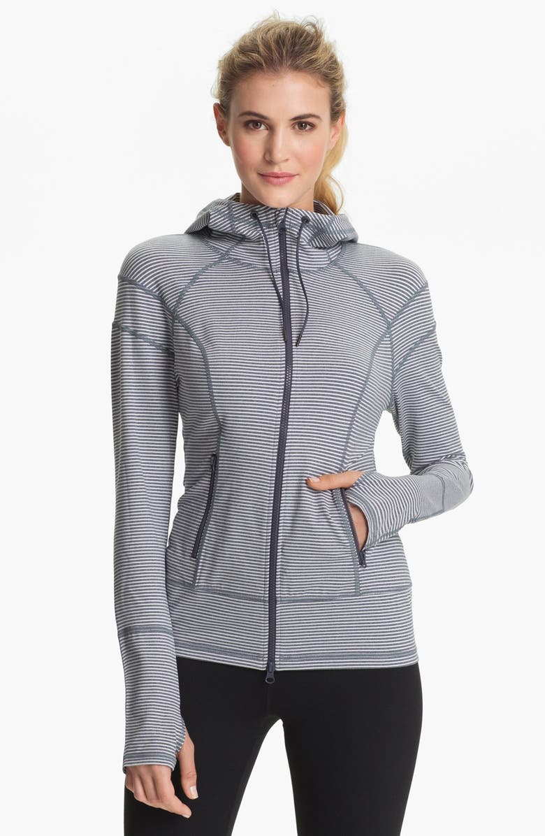 Zella 'Tahnee Bomber' Mèlange Stripe Hooded Jacket, Main, color,