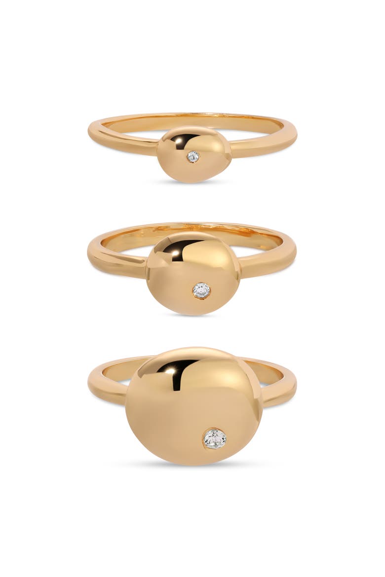 Set of 3 Polished Pebble Stackable Rings, Main, color, GOLD