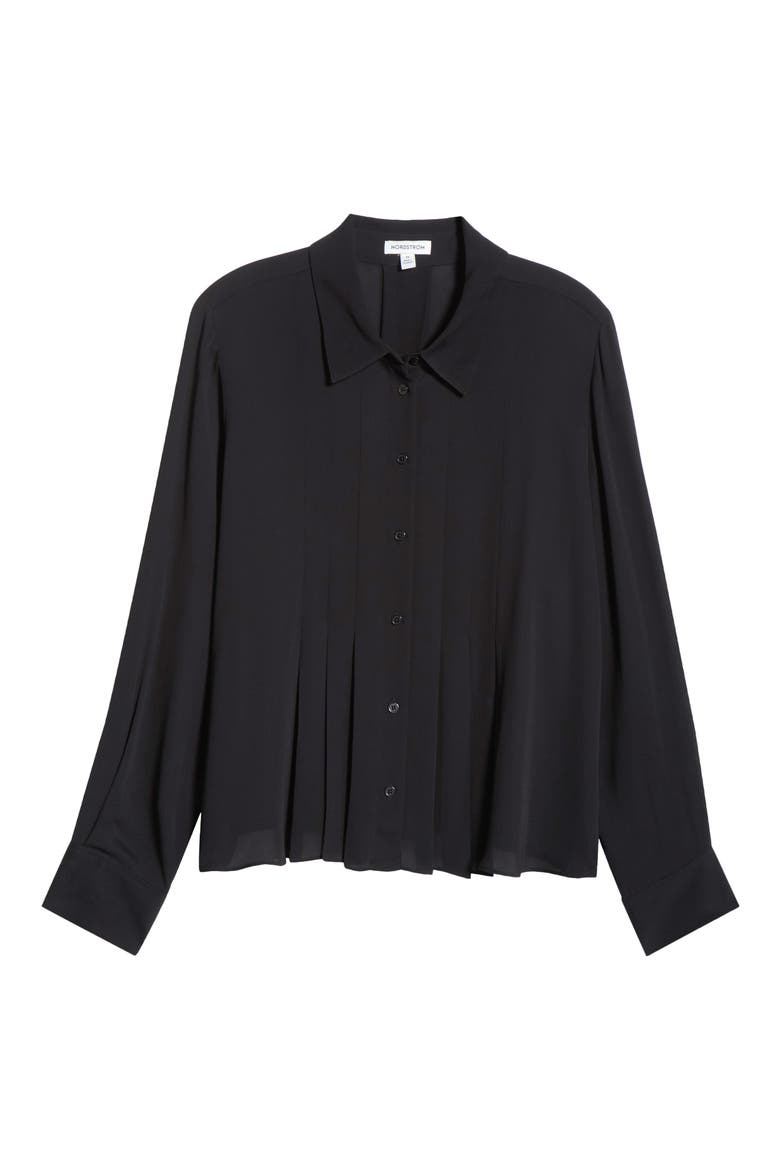 Tux Pleated Button-Up Shirt, Alternate, color, BLACK