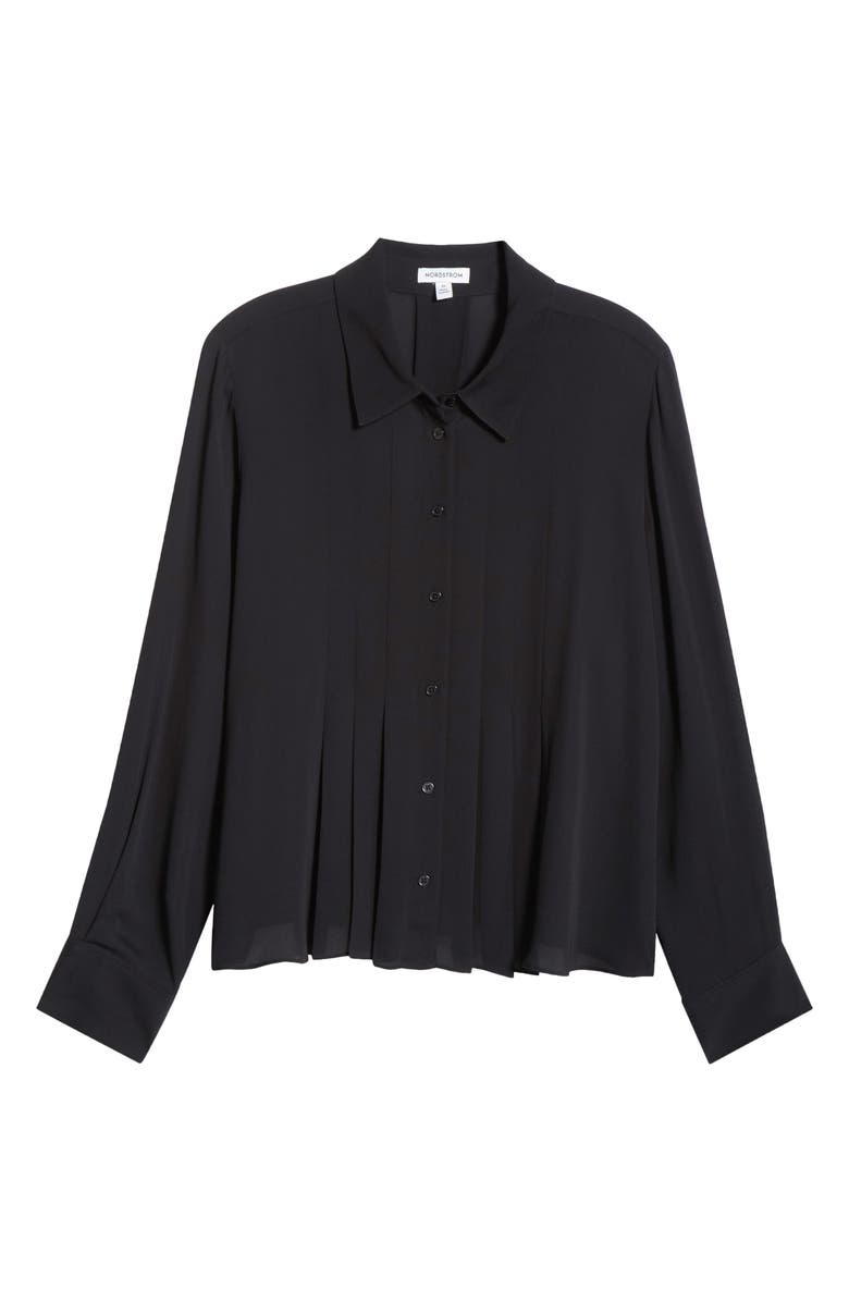 Nordstrom Tux Pleated Button-Up Shirt, Alternate, color, Black
