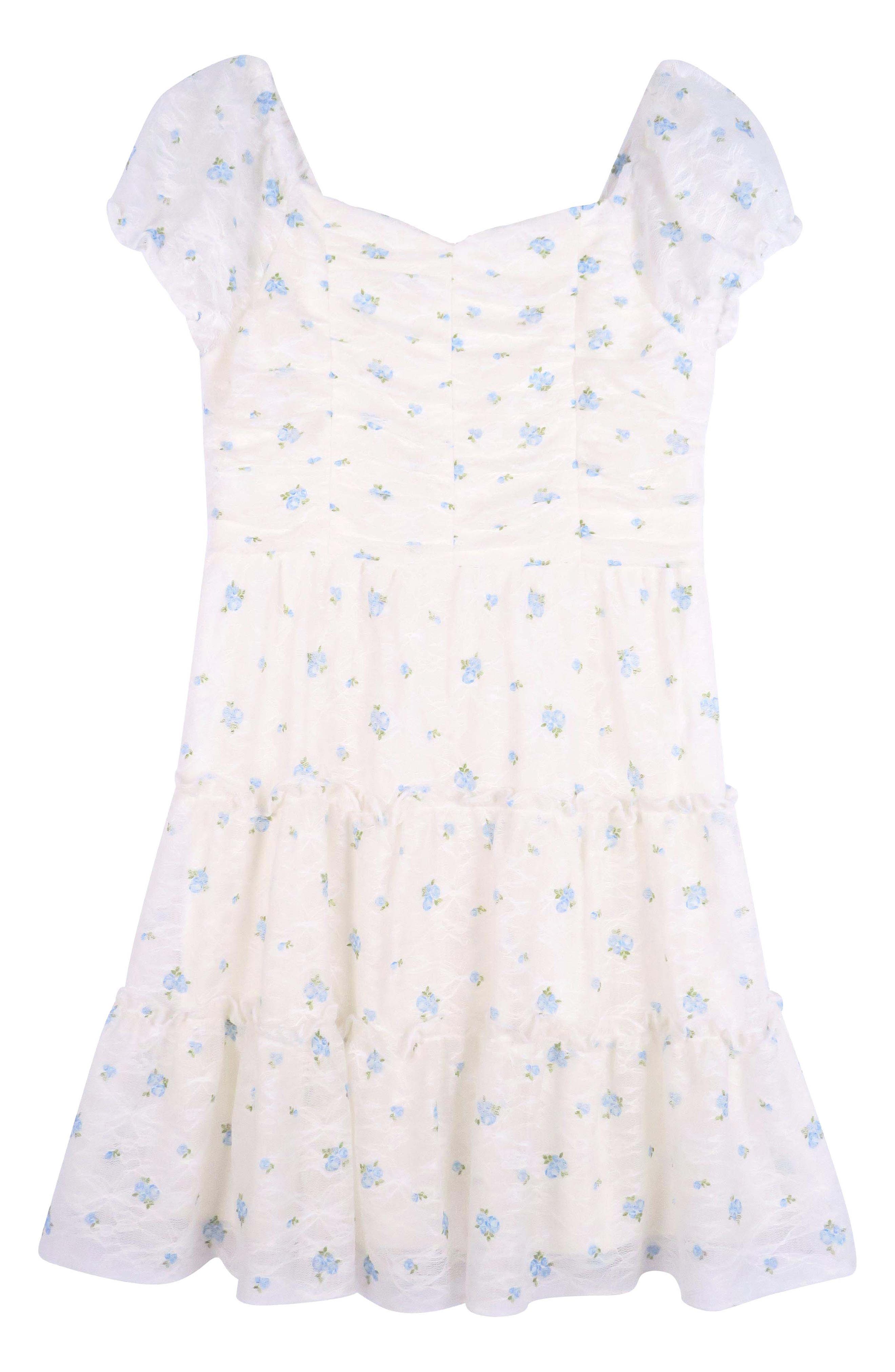 Zunie Kids' Short Sleeve Ruched Lace Dress