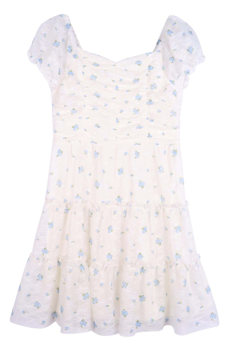 Zunie Kids' Short Sleeve Ruched Lace Dress, Main, color, Ivory/Blue
