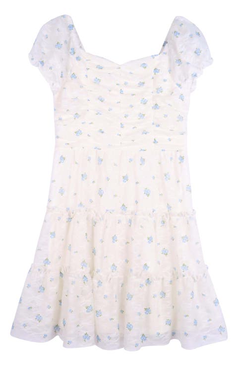 Kids' Short Sleeve Ruched Lace Dress (Big Kid)