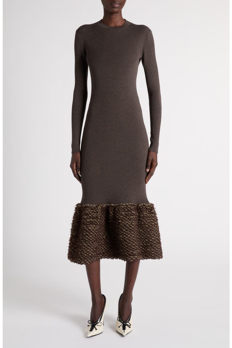Ribbed Wool Blend Midi Dress, Main, color, DARK BROWN