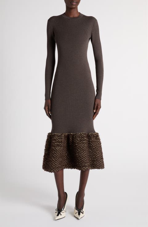 Ribbed Wool Blend Midi Dress