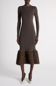 McQueen Ribbed Wool Blend Midi Dress