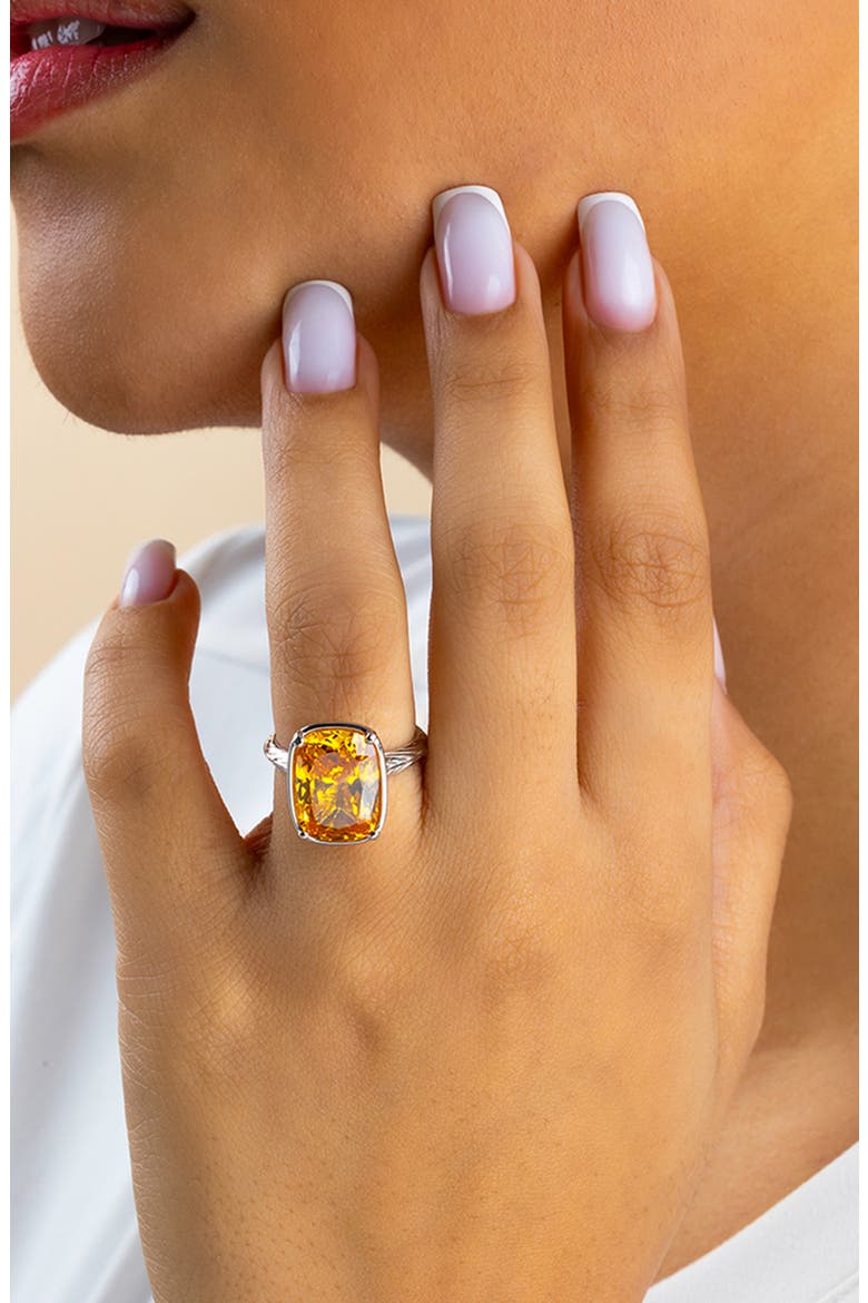 Elongated Cushion-Cut Cubic Zirconia Cocktail Ring, Alternate, color, SILVER/ CANARY