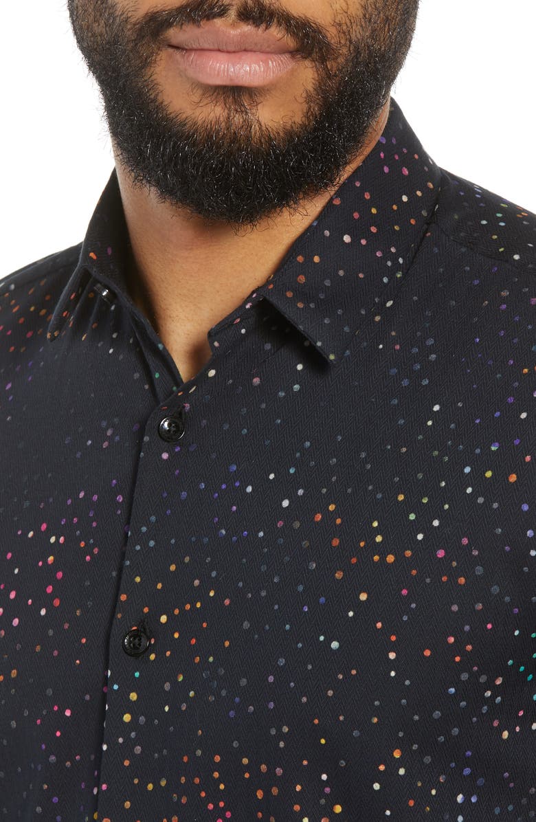 Jared Lang Dot Herringbone Sport Shirt, Alternate, color, 