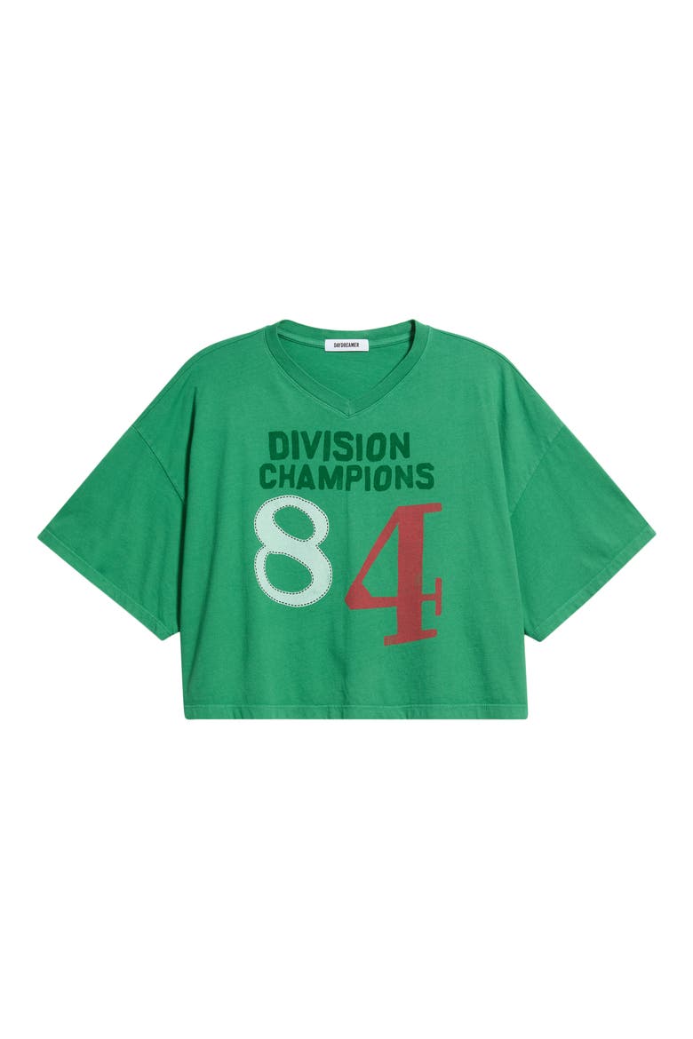 Division Champs V-Neck Cropped Graphic T-Shirt, Alternate, color, GREEN BRIAR