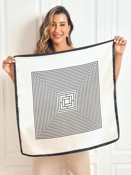 Silksilky Elegantly Designed Silk Printed Square Scarf In Black