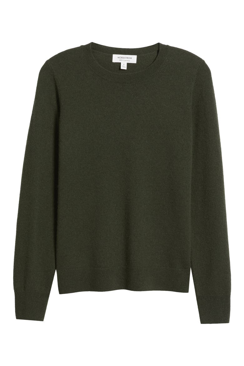 Cashmere Crewneck Sweater, Alternate, color, GREEN DUFFEL